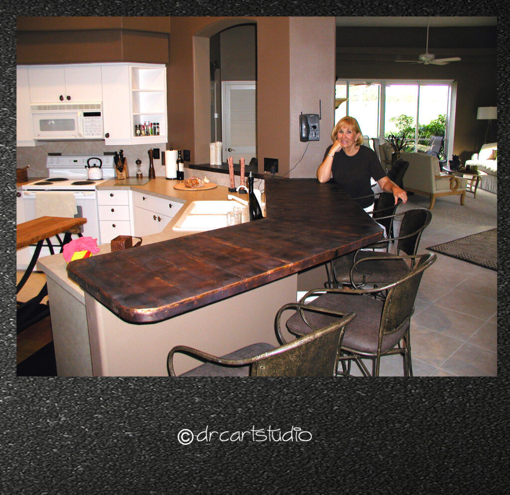 A photo of a handmade copper countertop