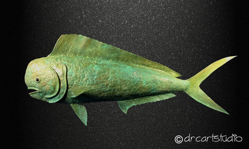 A photo of a Mahi (fish), made entirely of copper